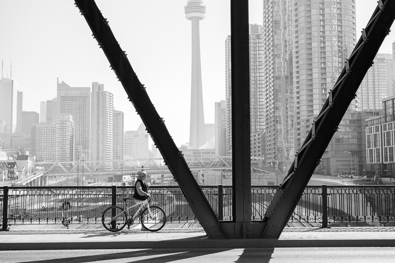 Walking Bicycle across the Bathurst Street Bridge, Toronto