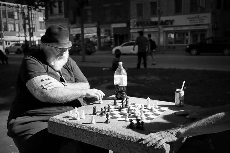 Playing chess in front of Metropolitan United Church