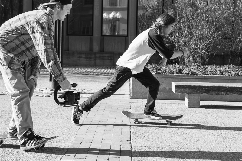 Filming a skateboarder