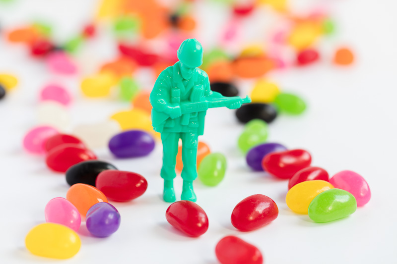 Soldier in a field of jelly beans