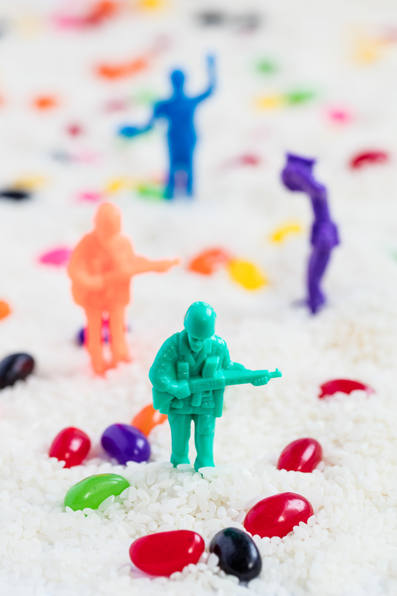 Soldiers in a field of rice and jelly beans