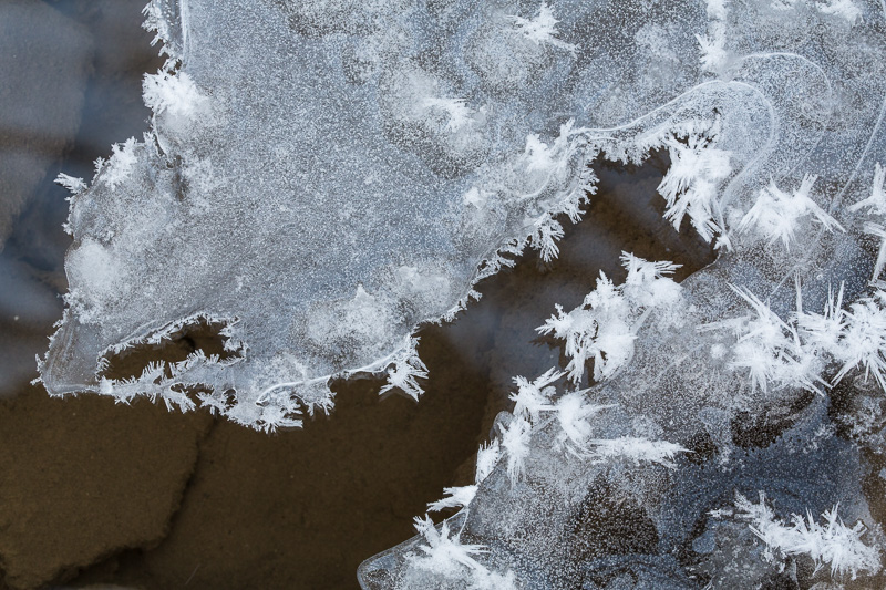 Ice crystallizing above the water.