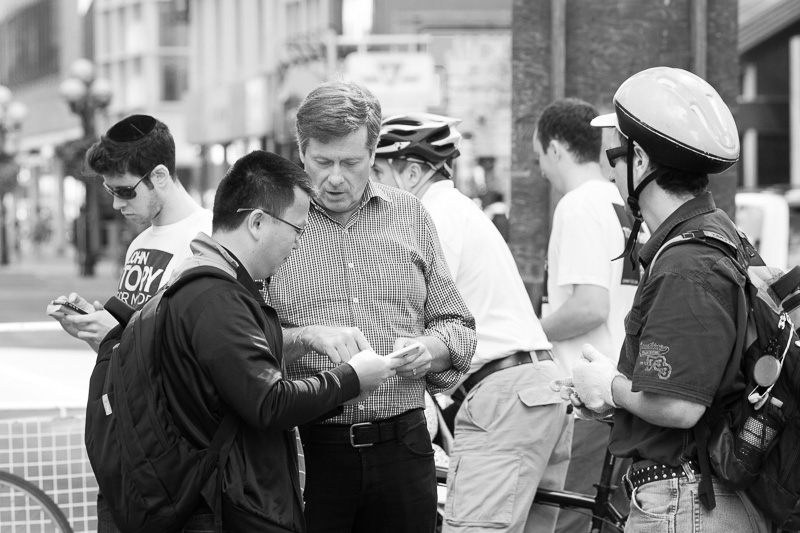 John Tory campaigning for the Toronto mayoralty.