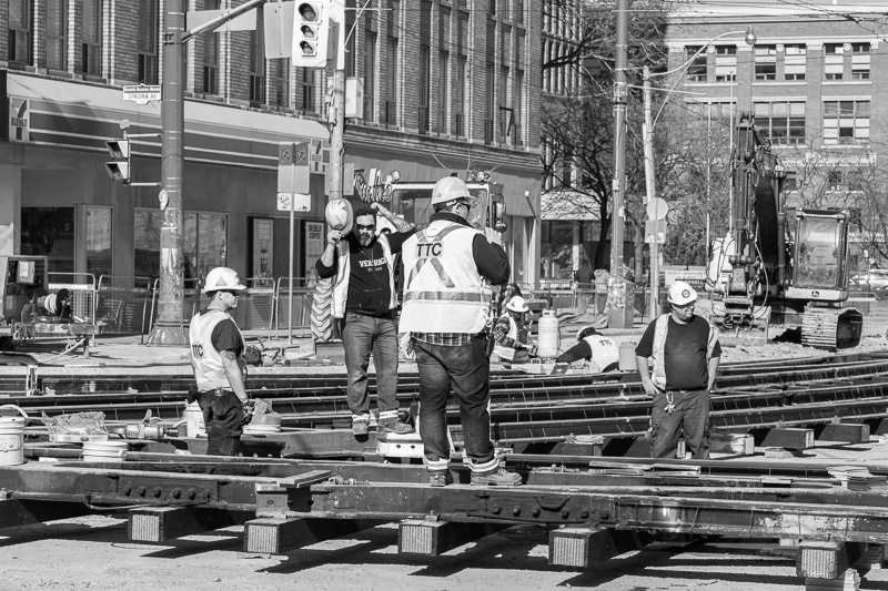 Laying streetcar track at Spadina and College, Toronto