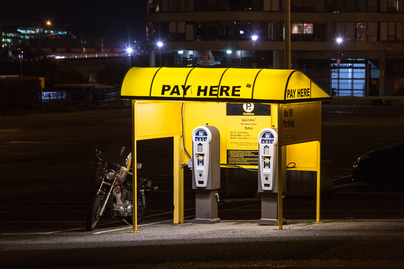 Payment booth in the harbour ferry parking lot.