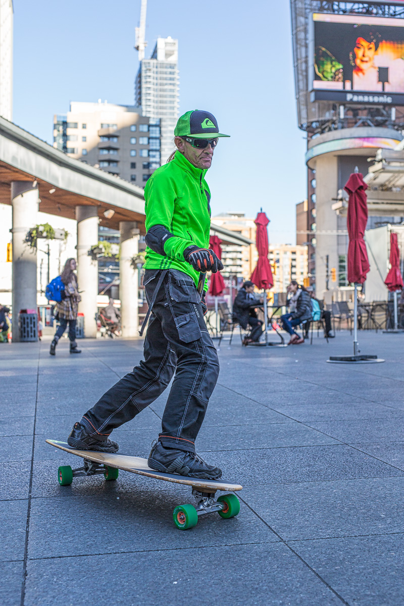 Long boarding in Dundas Square, Toronto