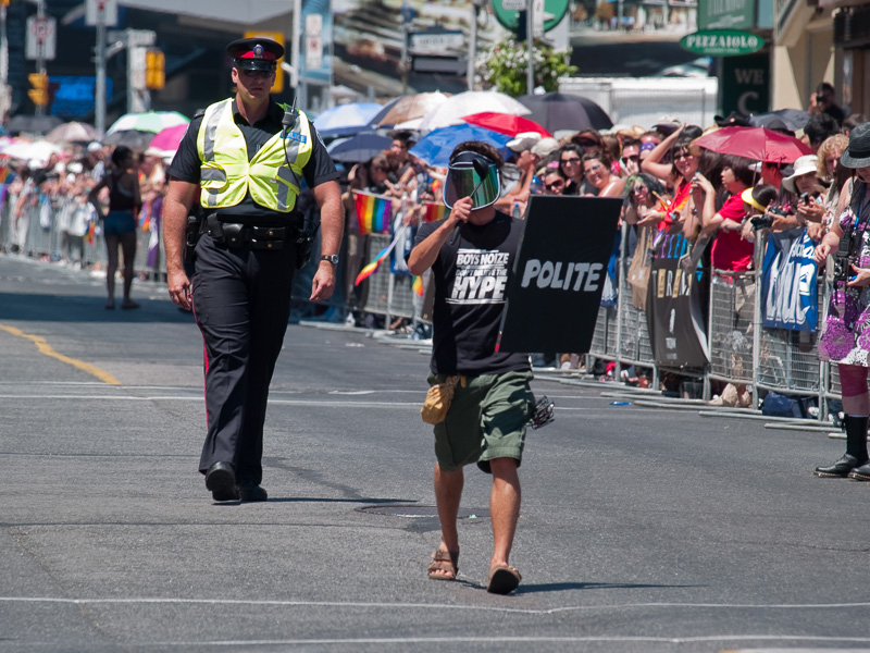 Protester mocks police conduct at G20