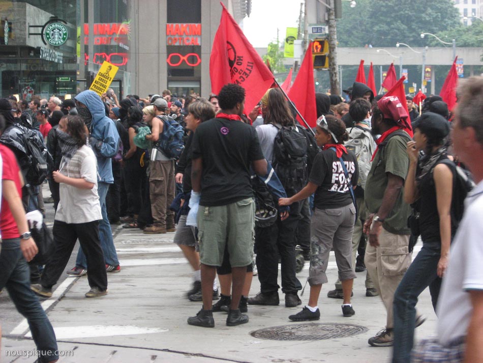 Black Bloc protesters at Queen & Bay, Toronto