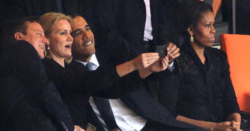 Obama takes a selfie at Nelson Mandela's funeral