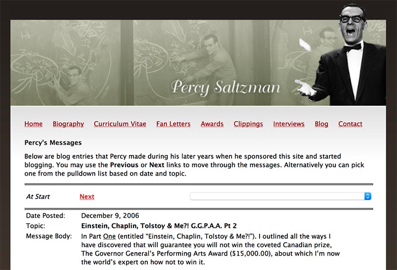 Percy Saltzman's Blog - screen capture