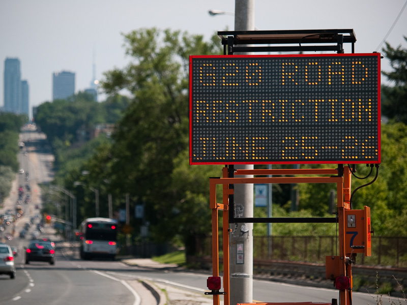 G20 Road Restriction June 25-26 - sign on Yonge Street south of Highway 401