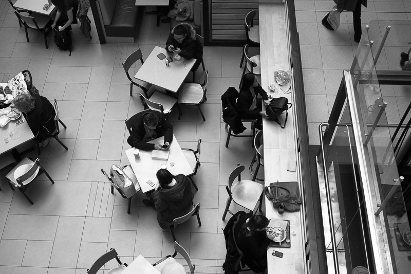 View overlooking shopping mall food court