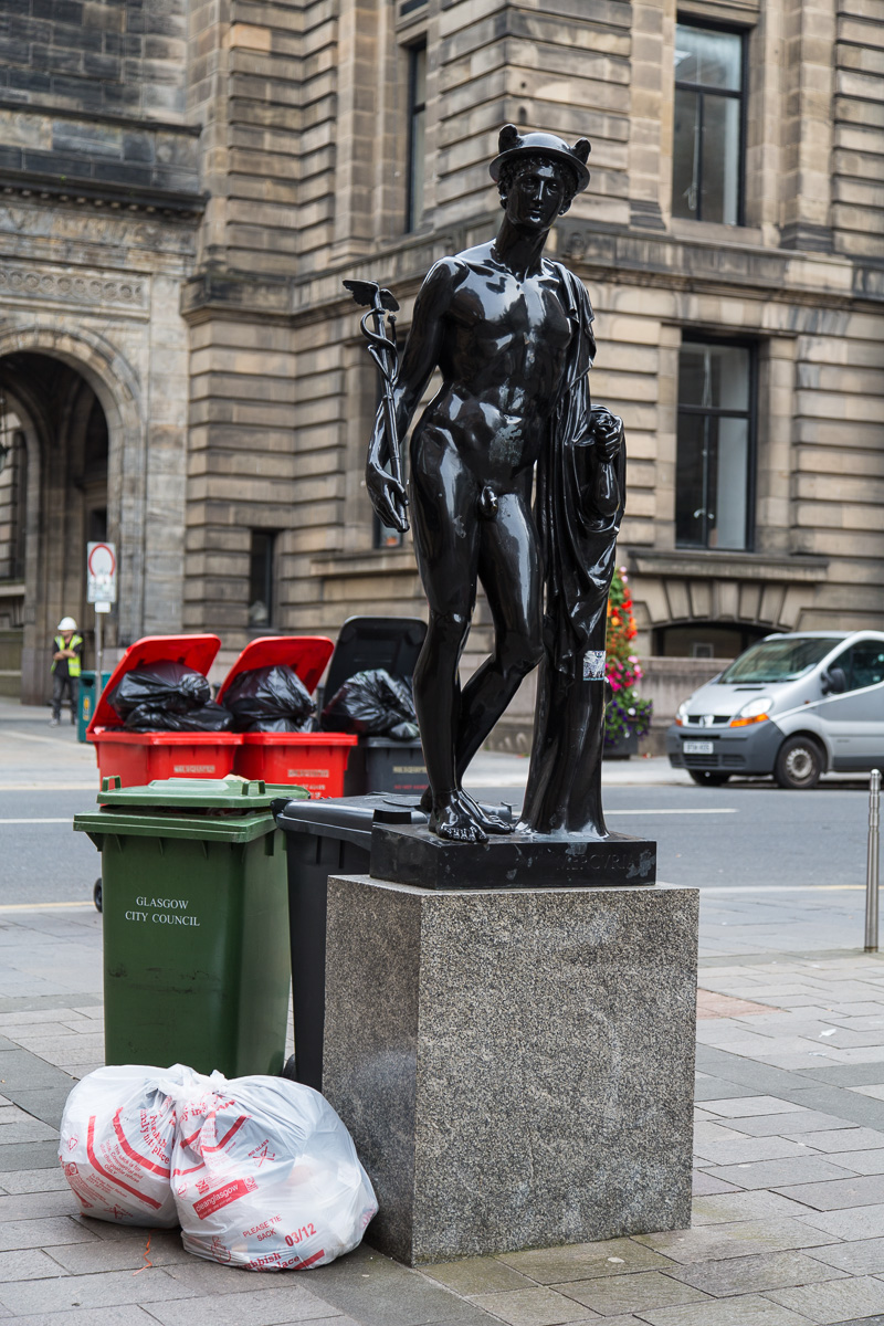 Sculpture of naked Mercury on Cochrane Street, Glasgow