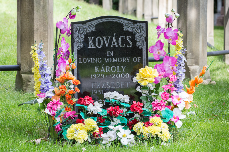 Plastic flowers at grave site