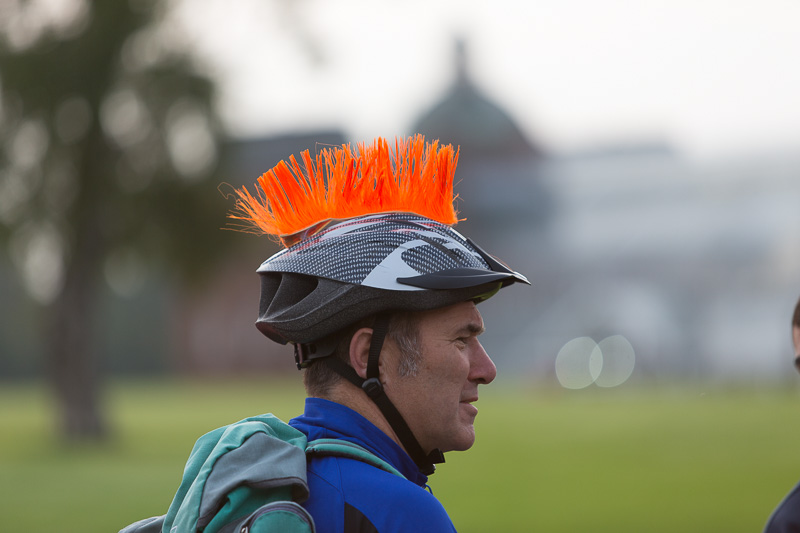 Cyclist outside the People's Palace, Glasgow Green