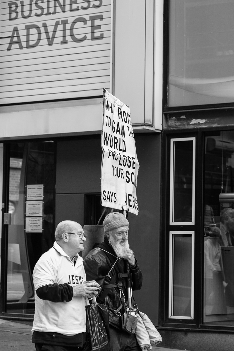 Offering Business Advice on Buchanan Street, Glasgow