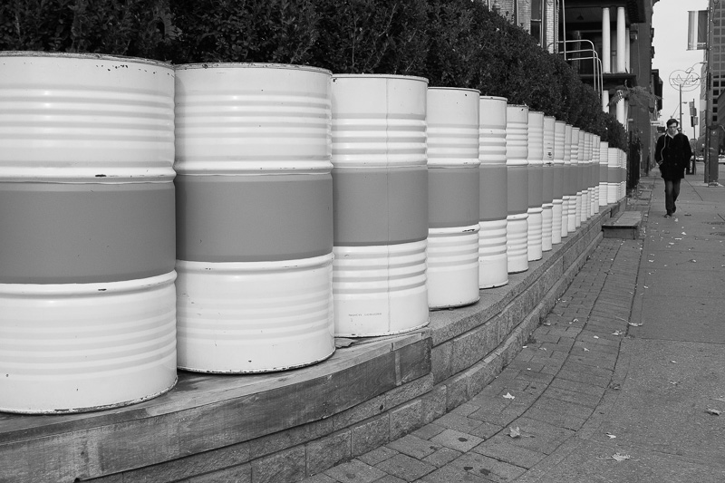 Barrel planters on Church St. at Dundonald, Toronto.