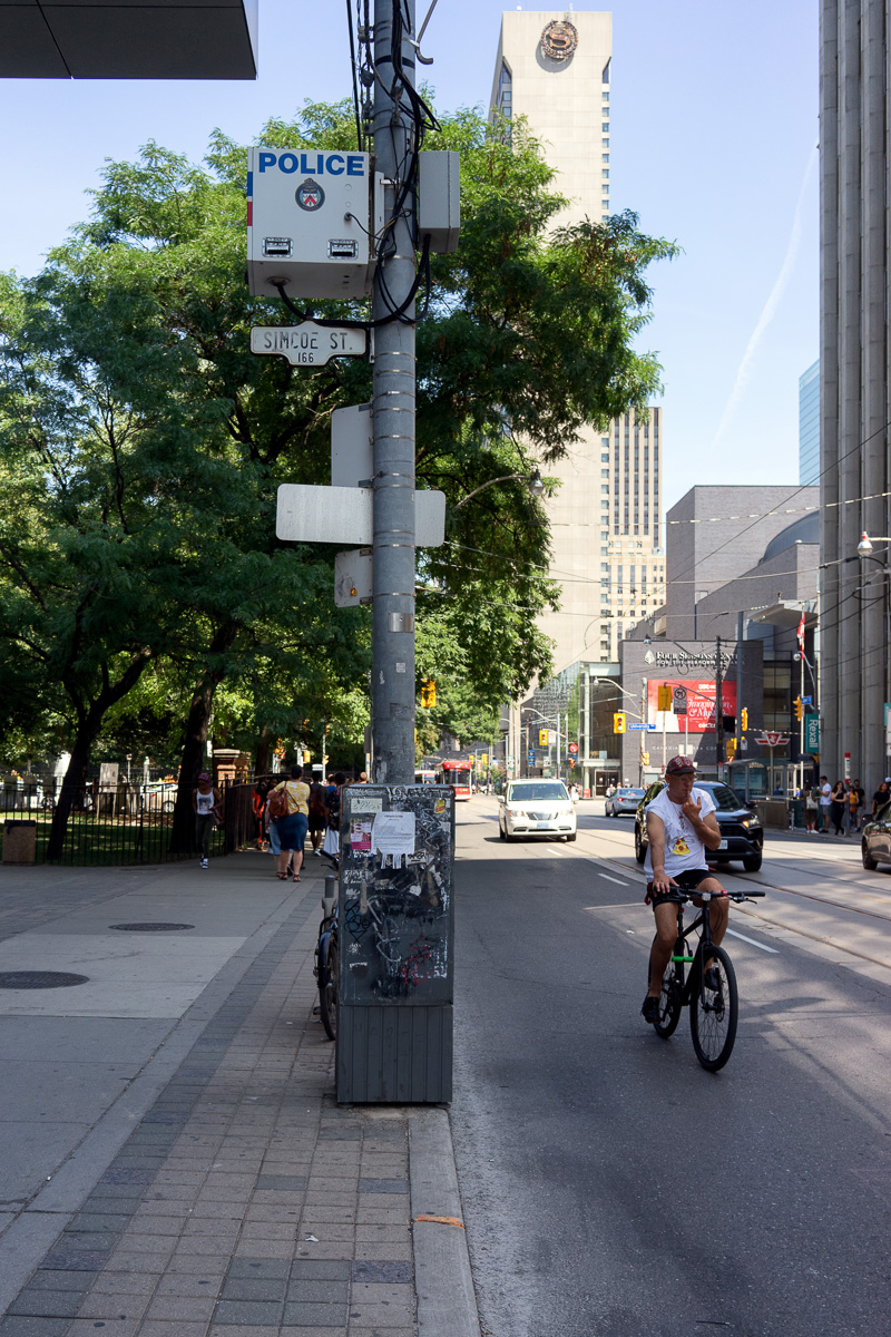 Police Surveillance Box - Simcoe and Queen St. W., Toronto (2019) - photo by David Allan Barker © 2019 all rights reserved