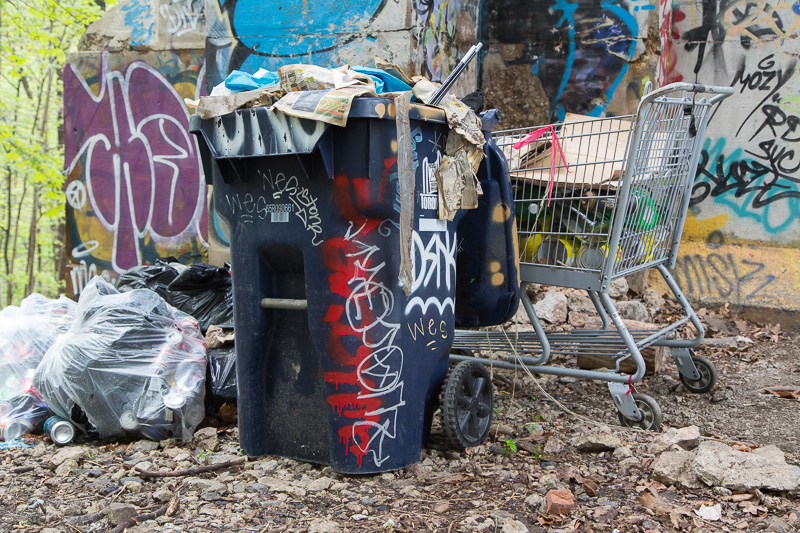 Garbage under the Glen Street bridge.