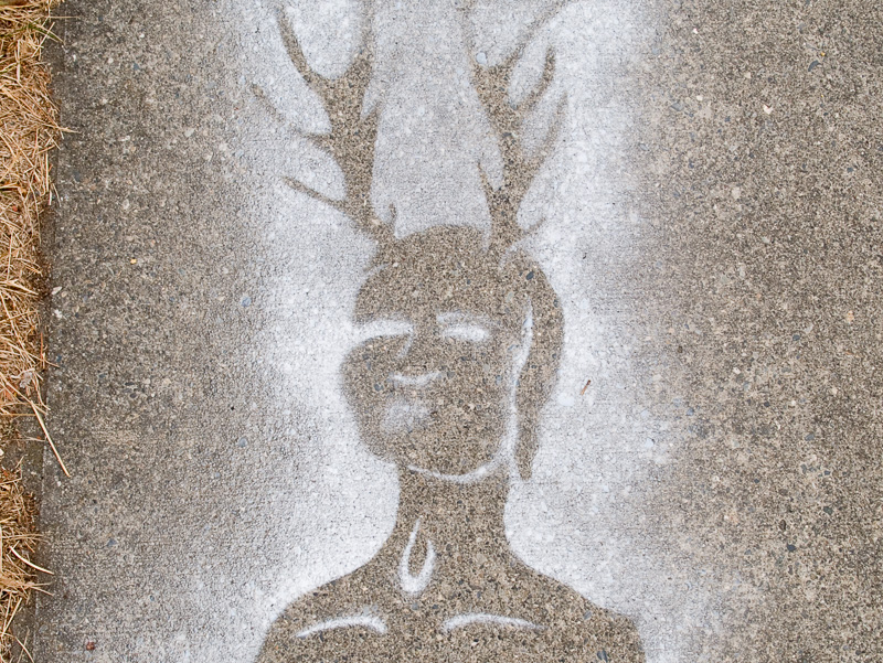 Woman with antlers, Wilson St. in Victoria (Esquimalt), B.C.