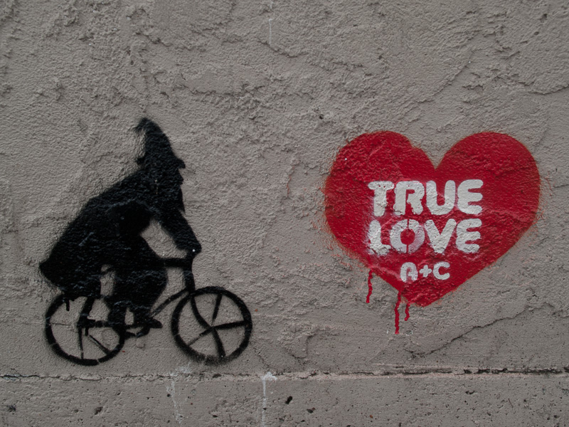 True Love A+C, Witch on bicycle stencil, Victoria, B.C.