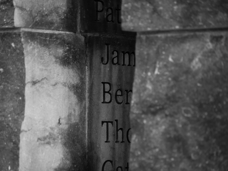 Names carved in stone wall, Ireland Park, Toronto