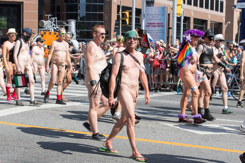 Marching in the buff, World Pride Parade, Toronto, 2014