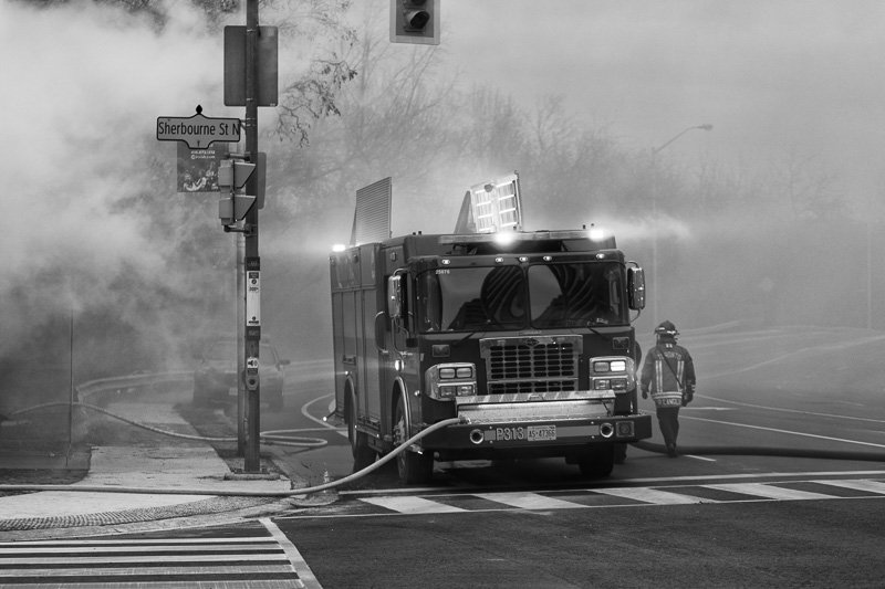 Fire truck parked on Bloor Street East, Toronto