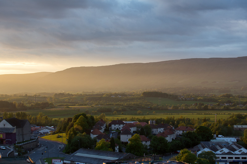 The Campsie Fells as viewed from the bell tower of St. Mary's Parish Church, Kirkintilloch, Scotland