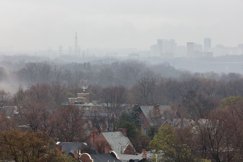 Misty vista, looking northeast to Don Mills Rd. & Eglinton Ave. in Toronto