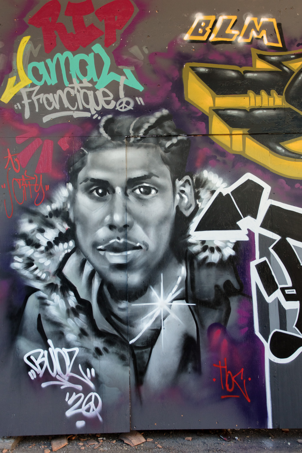 Mural remembering Jamal Francique - part of the Paint The City Black initiative in Toronto's Graffiti Alley