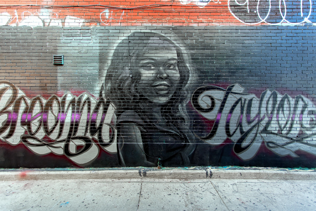 Mural remembering Breonna Taylor - part of the Paint The City Black initiative in Toronto's Graffiti Alley