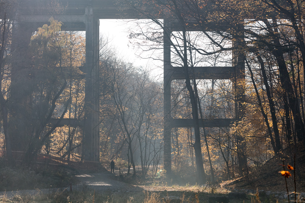 Early morning light through trestle over Yellow Creek, Toronto