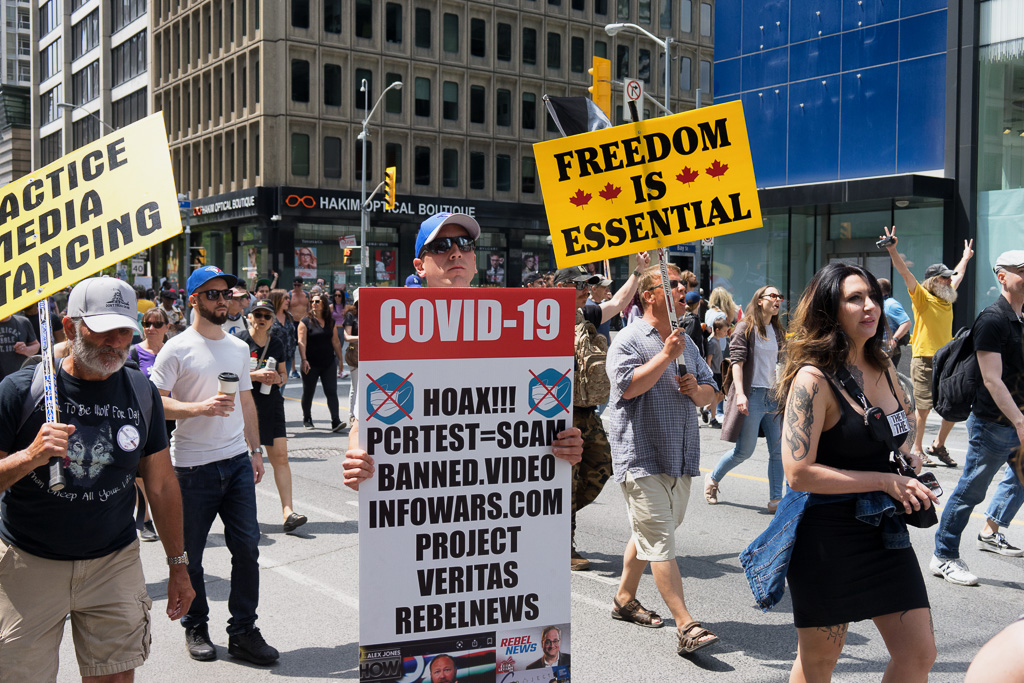 Anti-master marchers on Bloor Street in downtown Toronto on May 15, 2021.