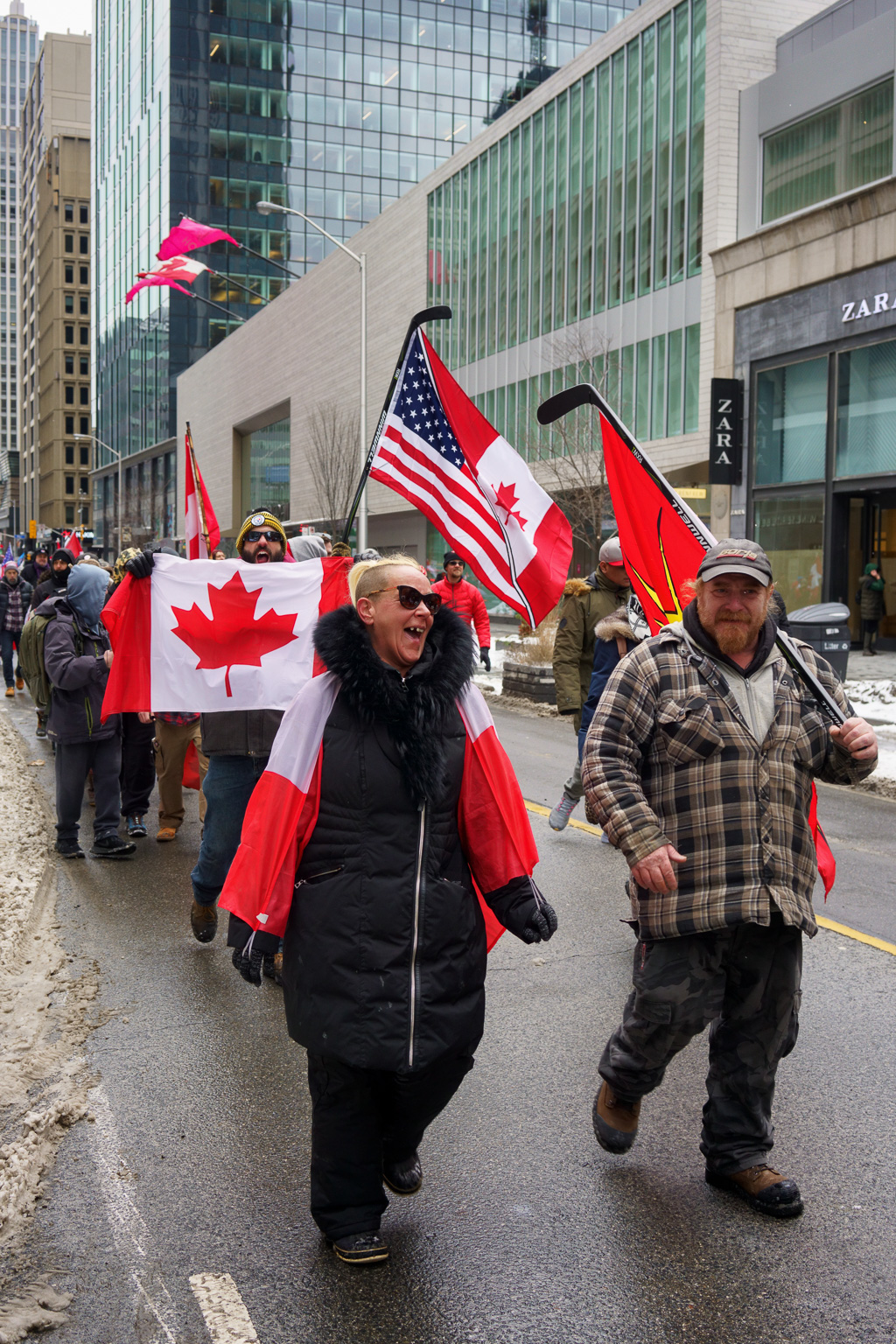 Anti-vax marchers on Toronto's Bloor Street