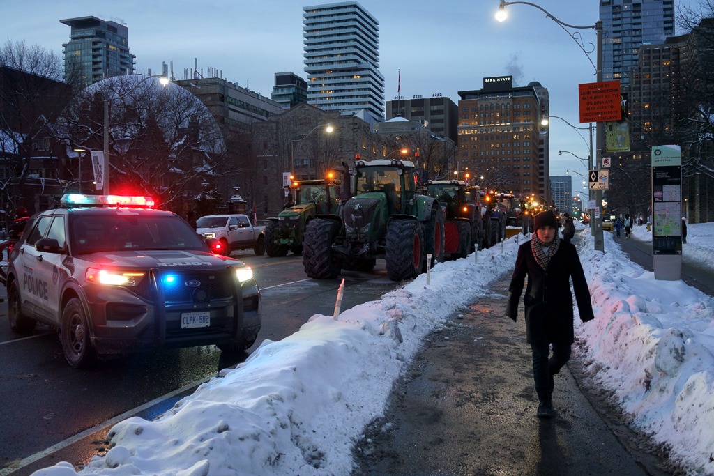 Tractors blocking Queen's Park Crescent, Toronto